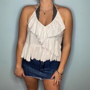 WHITE FLOWY RUFFLE TOP